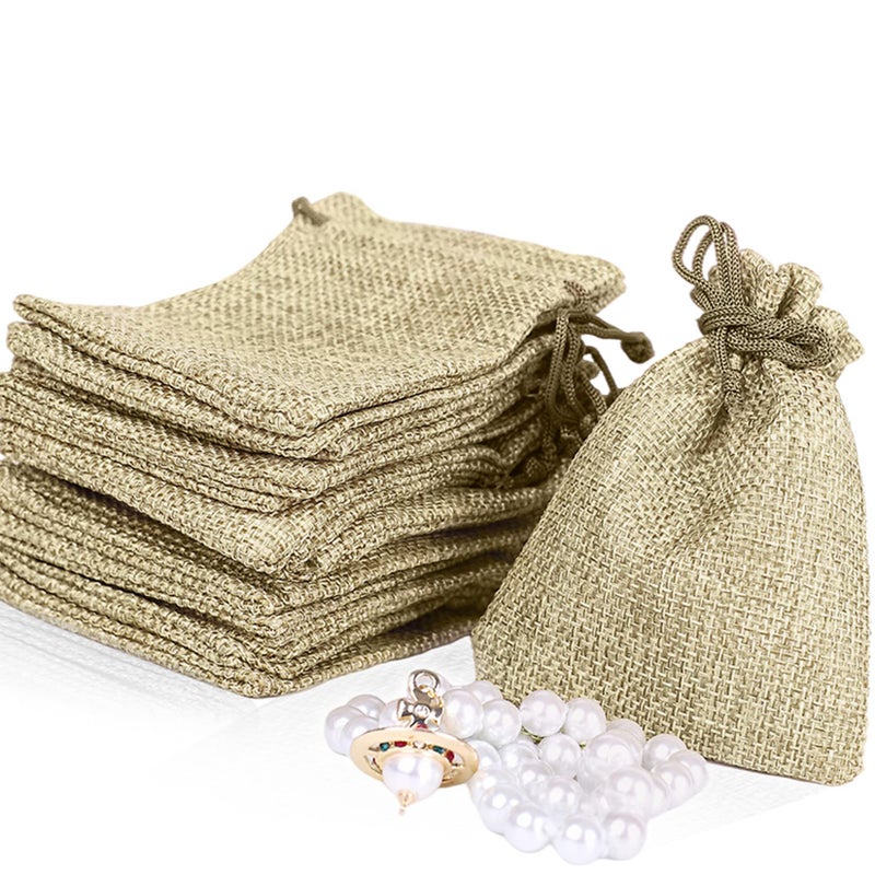 LYSXP 50PCS Burlap Bags with Drawstringï¼Œ3x4 Inch Cream color Drawstring Gift Bag Jewelry Pouches for Wedding Party Favors, DIY Craft - Image 1